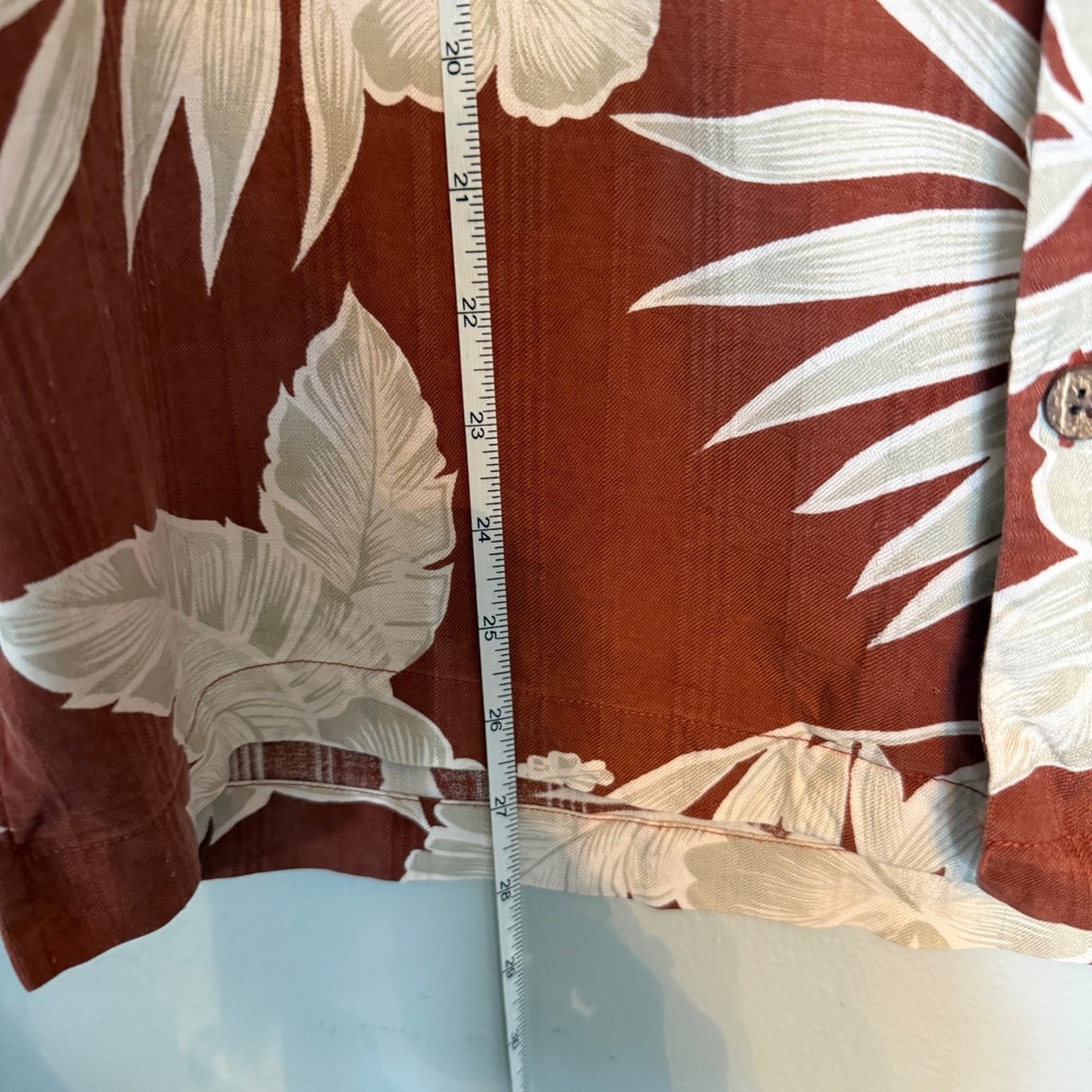 Vintage Tommy Bahama Red Mens Silk Tropical Floral Camp Shirt Rust Orange Medium - Picture 2 of 6